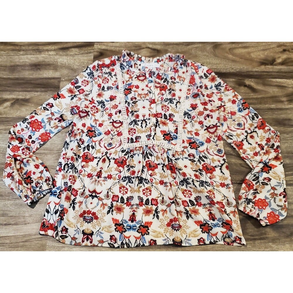 Loft Womens Small Peasant Blouse Shirt 100% Rayon Floral